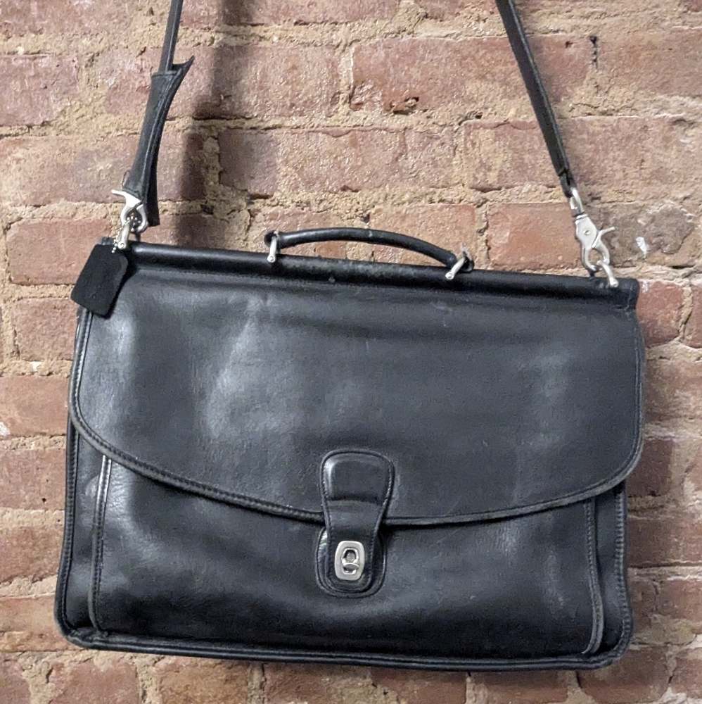 Vintage COACH Messenger Bag Book Bag Briefcase Laptop Black Leather